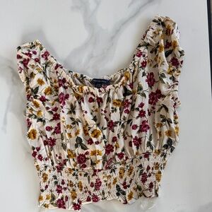 American Eagle Outfitters Floral Blouse - Cream and Red
